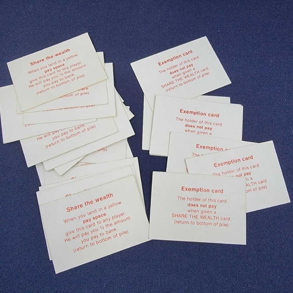Game of Life 1982 Share the Wealth & Exemption Cards - Replacement Cards